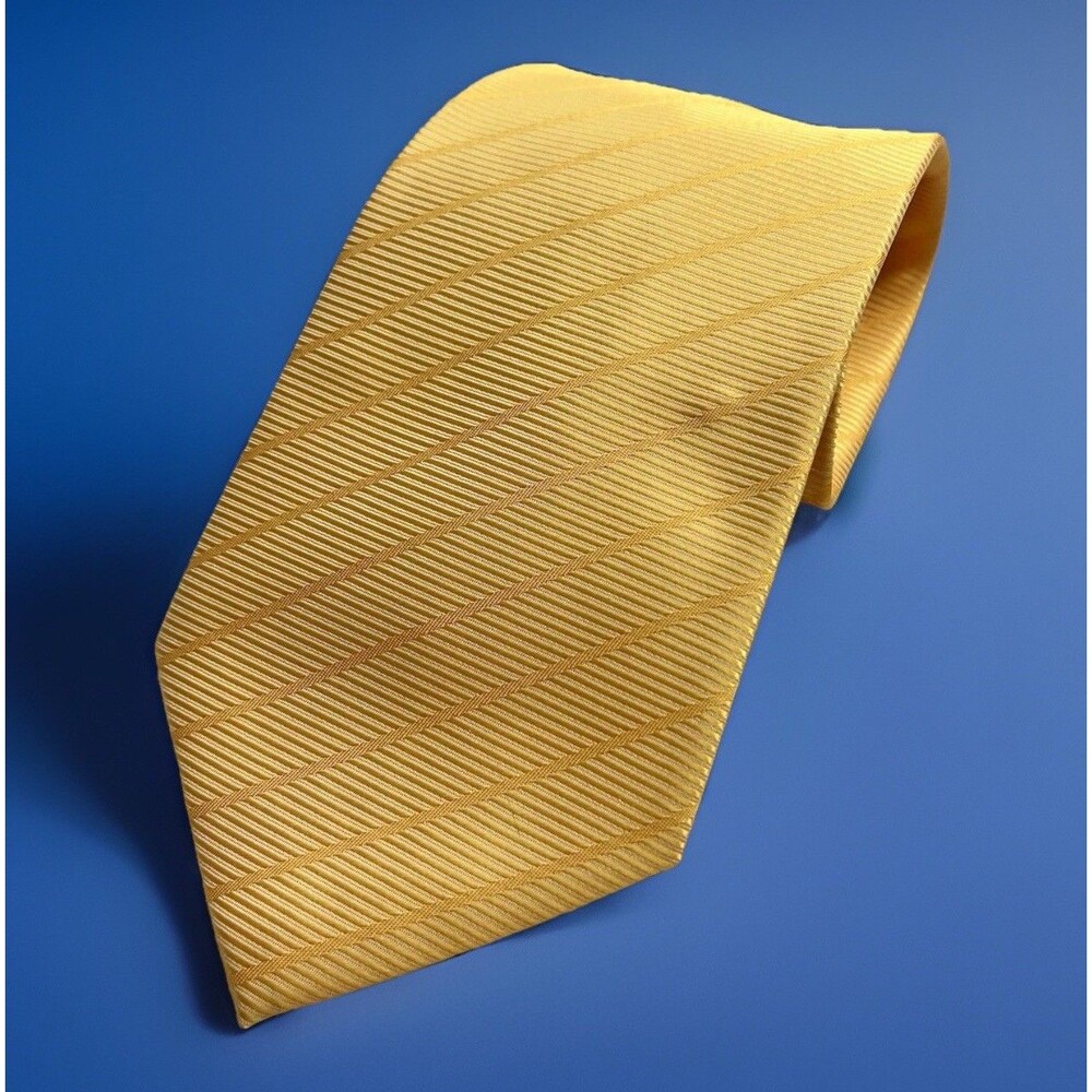 Umo Lorenzo Italy 100% Polyester Handmade Mens Tie Yellow Diagonal Yellow Stripe